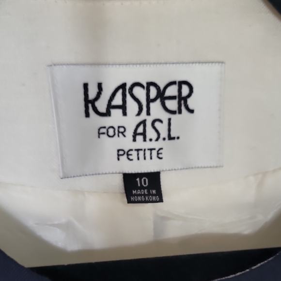 Kasper Womens Polka Dot Blazer Size 10P Black White Retro Shoulder Pads Fitted - Picture 5 of 10